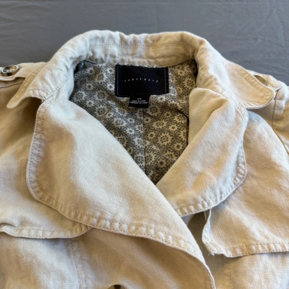 Sanctuary Linen Blend Trench Jacket Womens‎ Adjustable Drawstring XS Beige